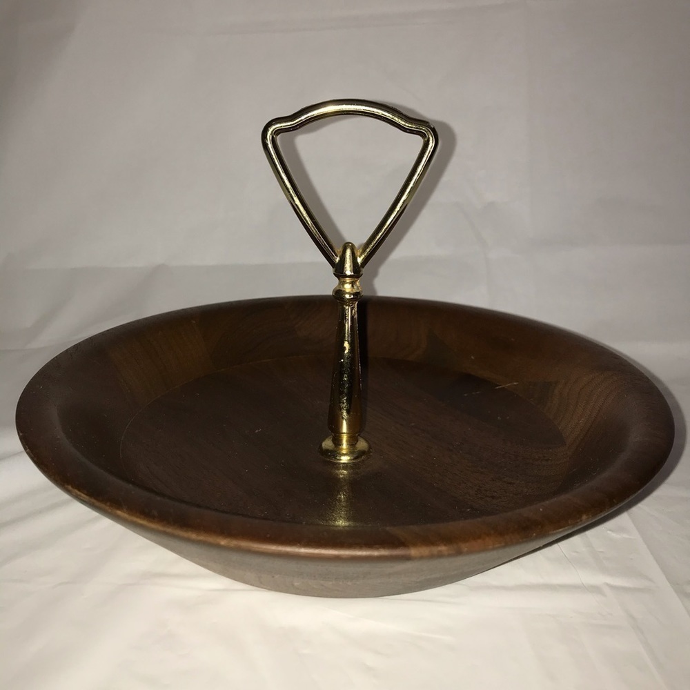 Vintage Mid Century Modern Walnut Bowl Gol…